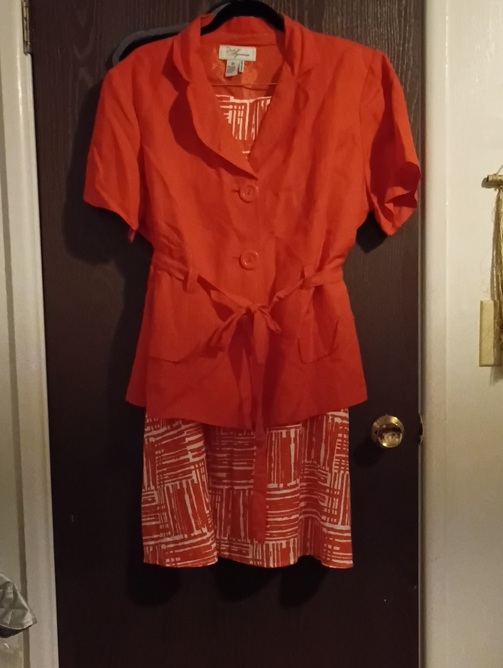 Women's Orange Two-Piece Skirt Set with Tie-Waist Jacket